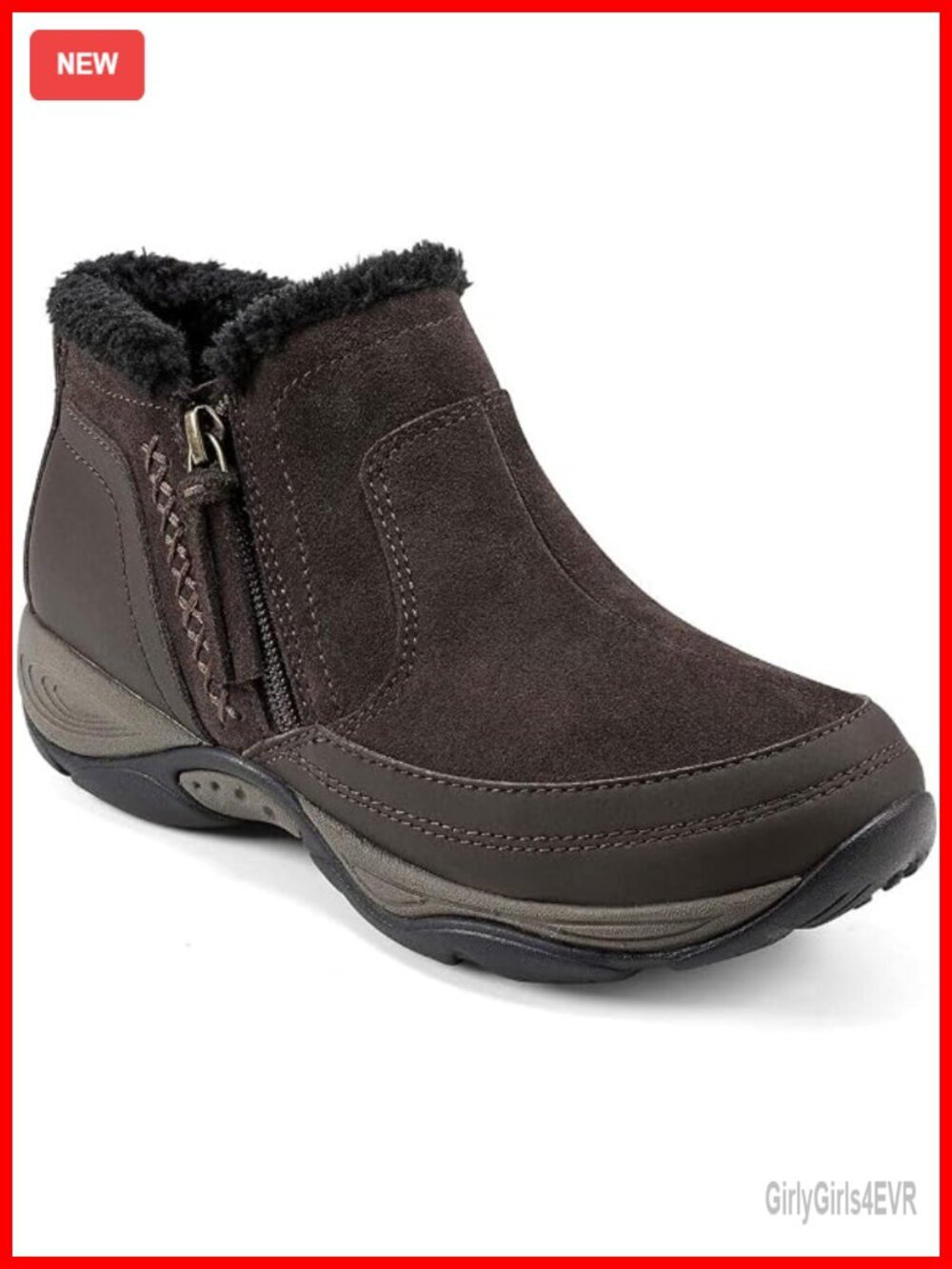 Water-Resistant Suede Ankle Bootie with Faux Fur Trim